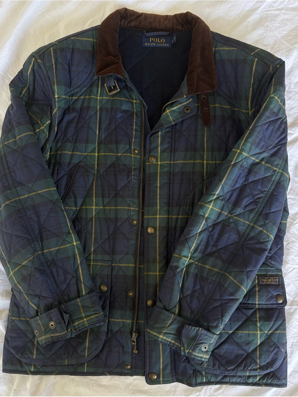 EUC Polo Ralph Lauren Black Watch Tartan Plaid Quilted Barn Jacket Mens Size L